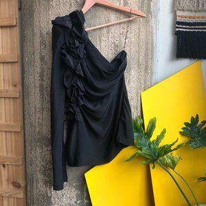 Robert Rodriquez One Shoulder Ruffle Silk Top